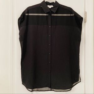 Bar III Black Chiffon Button-Down Oversized Top